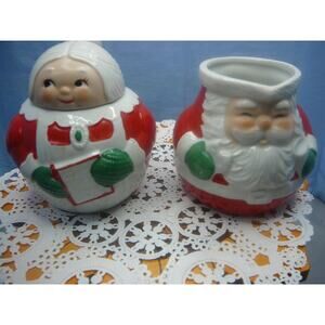 Vintage 1983 Avon Mr & Mrs Santa Claus Sugar Bowl & Cream Pitcher